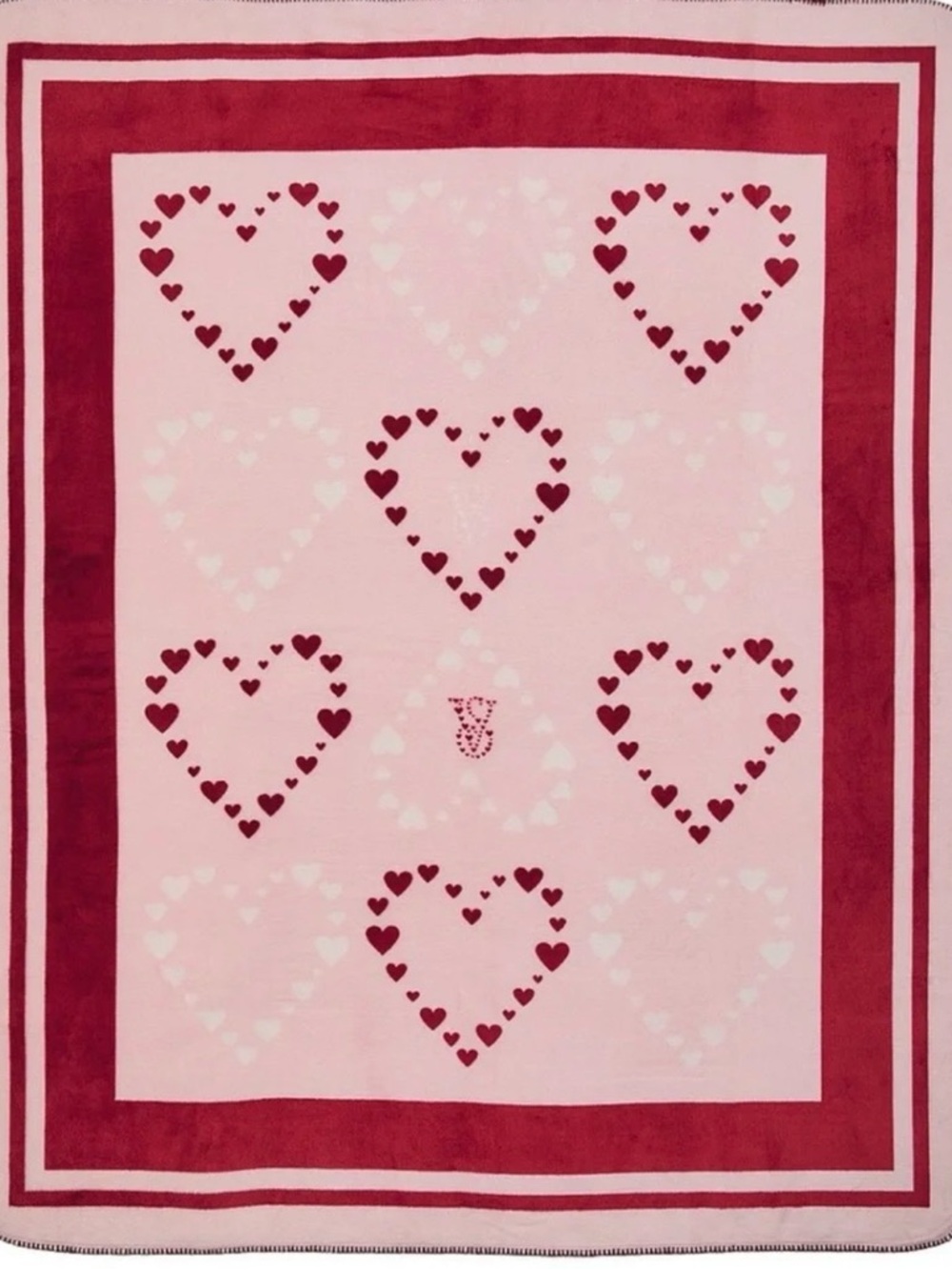 Pink Blanket with Red and White Heart Accents - Picture 2 of 4